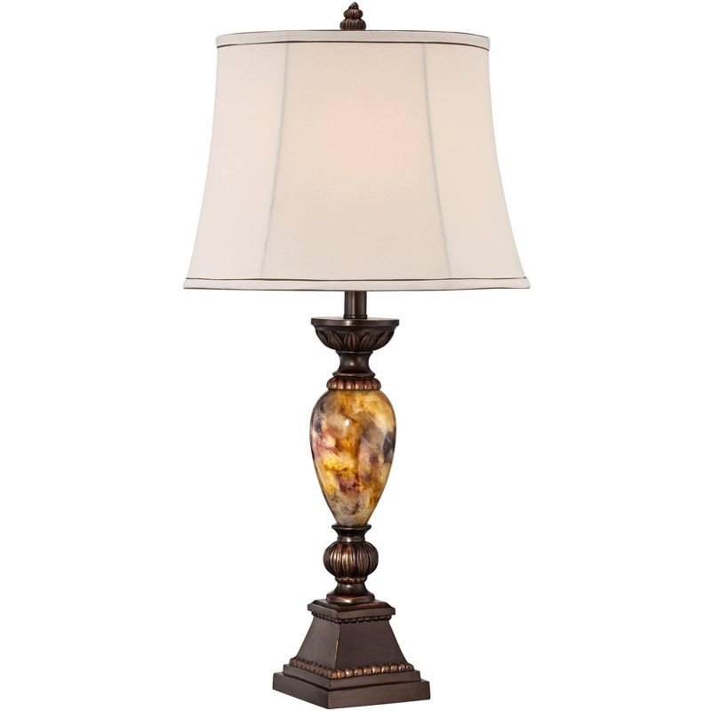 Kathy Ireland Mulholland Traditional Table Lamp 30" Tall Brown Gold Faux Marble Aged Bronze Off White Oval Shade for Bedroom Living Room Bedside Kids, 1 of 10