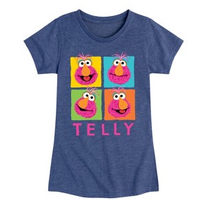 Girls' - Sesame Street - Telly Grid Fitted Short Sleeve Graphic T-Shirt - 1 of 4
