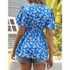 Womens Floral Tops Deep V Neck Daisy Pelpum Blouse with Batswing Sleeve Mock Tunic Tops Empire Waist Hide Belly Tunic Blouse - 3 of 4