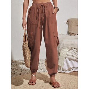 Joggers for Women Loose Drawstring High Waisted Cargo Pants with Pockets - 1 of 4