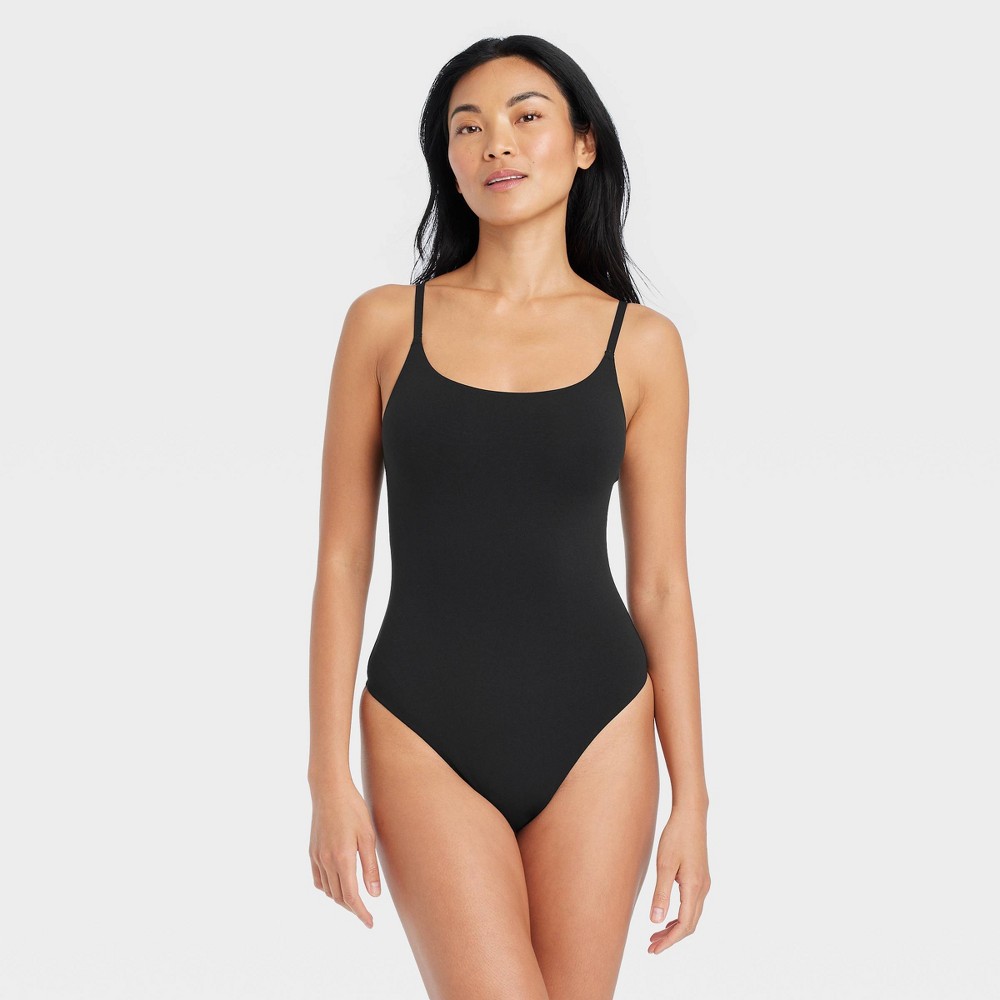 Women's 4-Way Stretch Cami Bodysuit - Auden™ Black M: Nylon Spandex Blend, Adjustable Straps, Cotton Gusset, Scoop Neckline