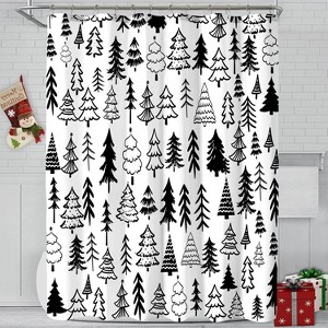 Christmas Tree Shower Curtain for Bathroom, Black White Xmas Pine Winter Holiday Fabric Bath Curtain Home D¨¦cor 70.8x70.8 Inch - 1 of 1