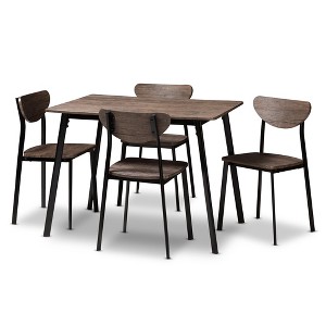 Baxton Studio 5pc Ornette Mid Century Modern Matte Frame Dining Set Light Brown: Polyester Seat, Wood Composite, Non-Extension Rectangle Table - 1 of 4