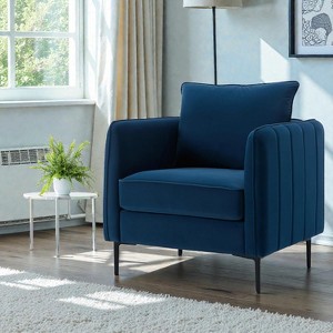 Mshliw Velvet Accent Chair with Upholstered Cushion, Modern Single Sofa Chair with Metal Legs and Pillow for Living Room Bedroom or Office - 1 of 4