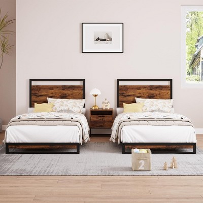 Whizmax 6 Inch Metal Platform Bed Frame with Wooden Headboard and Footboard, Mattress Foundation, Large Under Bed Storage, Easy to Assemble, Brown