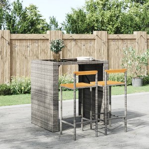 vidaXL Bar Stools 2 pcs Gray Poly Rattan and Solid Wood Acacia - 1 of 4