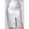 Slickblue Women's Midi Skirt, Faux Leather High-Rise Cargo, Front Slit Detail, Utility Style, New Cream/Gold/Silver, S-L - 4 of 4