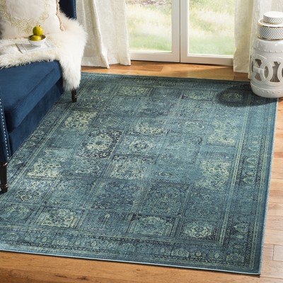 Turquoise and Multi Rectangular Viscose Area Rug, 6'7" x 9'2"