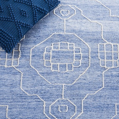Blue and Ivory 8' x 10' Handwoven Wool Kilim Area Rug