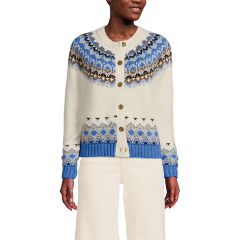 Lands End Women s Cozy Lofty Fair Isle Cardigan Sweater Large Fresh Ivory Fairisle Target