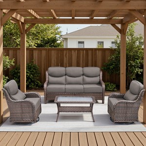 Belord Patio Furniture Set 4 Pieces, 6-Inch Extra Thick Cushions High Back Wicker Patio Set with Outdoor Sofa Swivel Glider Chair and Coffee Table - 1 of 4