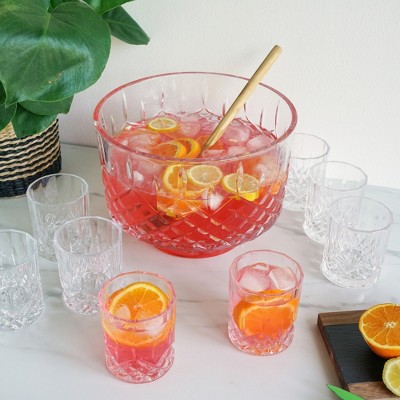 Admiral Clear Lead-Free Crystal Punch Bowl Set with 8 Tumblers