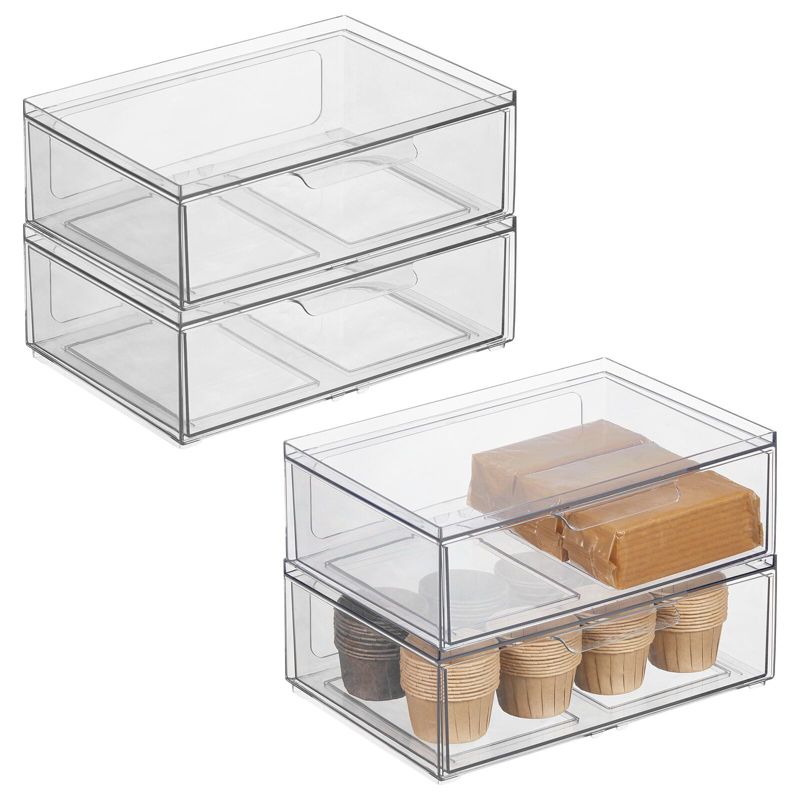 mDesign Stacking Plastic Storage Kitchen Bin with Pull-Out Drawers, 1 of 11