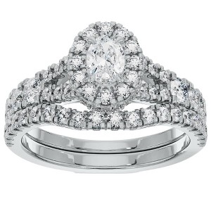 Pompeii3 1 1/4Ct Oval Halo Diamond Engagement Wedding Ring Set in White or Yellow Gold - 1 of 4