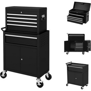 5-Drawer Rolling Tool Box, Heavy Duty 2-Piece Detachable Cabinet with Locking Wheels, Mechanic's Tool Storage for Garage/Workshop, Black - 1 of 4