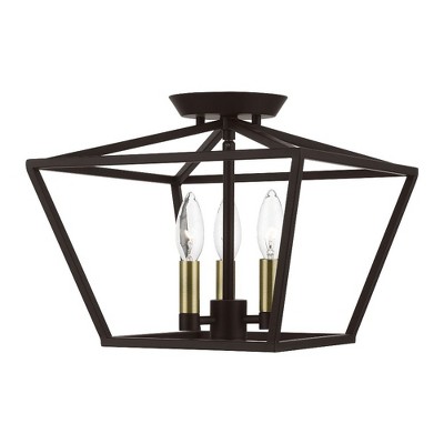 Livex Lighting Devone 3 - Light Semi-Flush Mount in  Bronze/Antique Brass