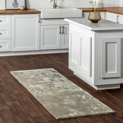Beige Washable Shag Runner Rug with Non-slip Backing