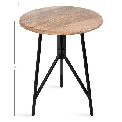 Pallson Two-Tone Natural Wood & Iron Round Side Table, 22x22x7"