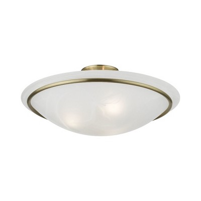 Antique Brass 3-Light Semi-Flush Mount with Alabaster Glass