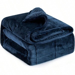 15 Lbs Heavy Blanket, Queen Size, Soft Machine Washable, Navy Blue for Stress Relief and Sleep - 1 of 4
