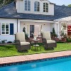 Outdoor Swivel Rocker Chairs Set 3 Piece Wicker Swivel Patio Chair with Rocking Chair & Rattan Side Table Swivel Glider Rocker Thickened Cushions - 3 of 4
