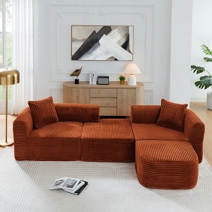 114" Corduroy L-Shape Modular Sectional Sofa with Movable Ottoman, No Assembly Required - 1 of 4