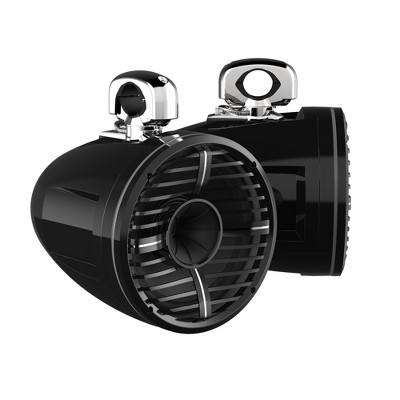 Wet Sounds REV 12 HD 12" Horn Loaded Compression Driver Tower Speakers with XW Grills & Stainless Swivel Clamps, 400 Watts RMS, Black, Pair