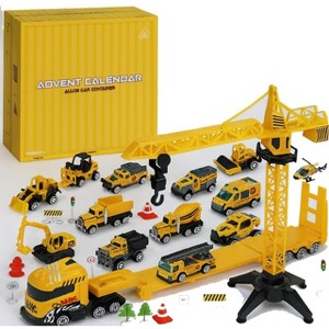 Aoibox Advent Calendar 2025 Set 24 Piece Construction Vehicle Toys with Play Mat Christmas Countdown Gift for Boys and Girls Yellow - 1 of 4