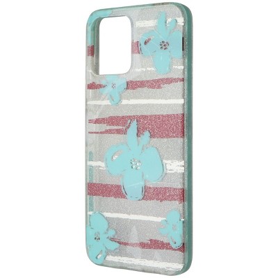 PureGear Slim Shell Series Hard Case for REVVL 6 5G - Blue Flowers/Glitter