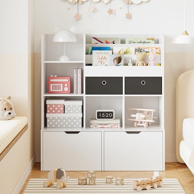 Garvee Kids Wooden Bookshelf with 4 Drawers 47 Inch Tall White Children Bookcase Storage Organizer, White