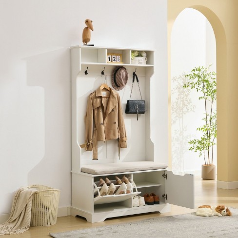 Hyleory Bench and Shoe Storage, Entryway Bench with Coat Rack, Modern Farm House Barn Door with Storage Bench and Hooks for Hallway, Living Room - image 1 of 4