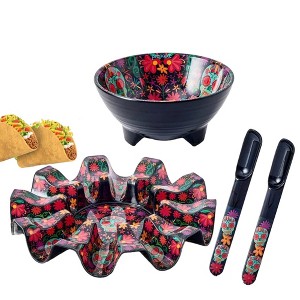 Prepara Taco Kit, Black - Festive Carousel with Compartments, Durable Melamine Taco Spoons, Entertaining Party Bowl - Dishwasher Safe - 1 of 4