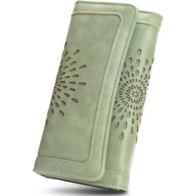 BEAFUP Womens Wallets,RFID Blocking Leather Clutch Long Wallet,Holder Phone Organizer,Ladies Travel Purse Hollow Out Design