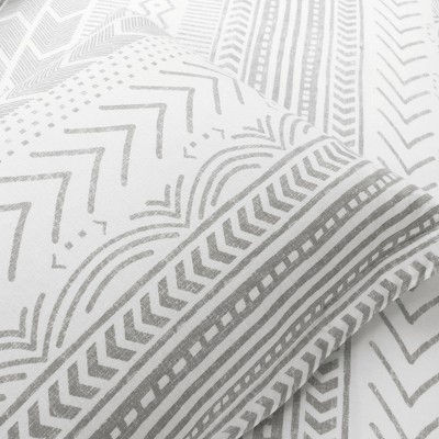 King Gray and White Cotton Geometric Duvet Set