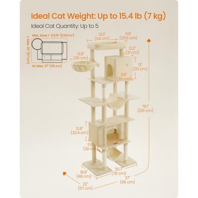 Beige 79.1 Inch Tall Multi-Level Cat Tree with Hammocks and Scratching Posts