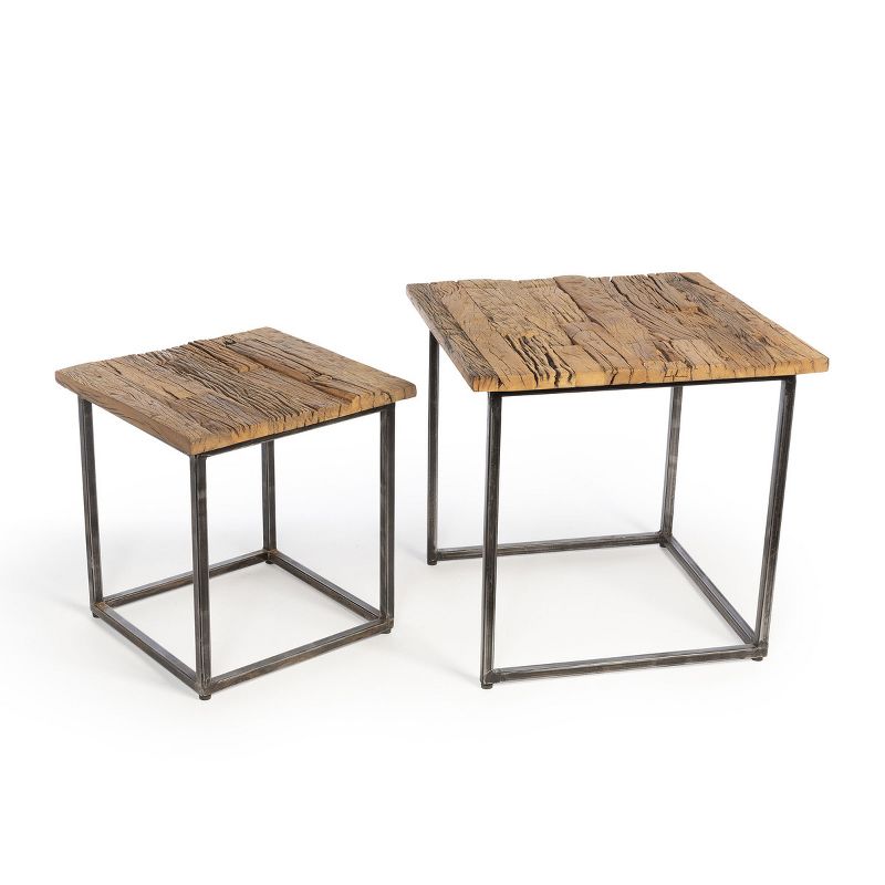 Park Hill Collection Railway Wood and Iron Nested Side Tables, 2 of 3