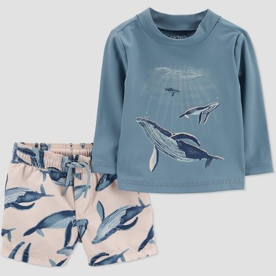 Image of Carter's Just One You® Baby Boys' 2pc Whale Rash Guard Set - Gray 3M