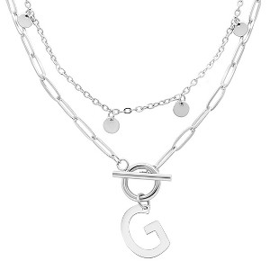 Adornia Tarnish Resistant Sterling Silver Plated Confetti And Paperclip Layered Initial Toggle Necklace - 1 of 3