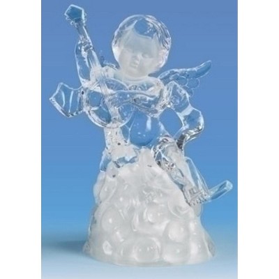  Roman 6.5" Icy Crystal LED Religious Cherubs with Lute Christmas Figure 