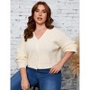 Women's Plus Size Cropped Cardigan Long Sleeve V-Neck Outerwear Button Down Knit Sweater - 3 of 4