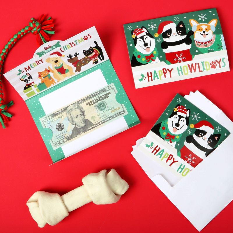 Big Dot of Happiness Christmas Pets - Cats and Dogs Holiday Party Money And Gift Card Holders - Set of 8, 2 of 5