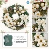 24 Inch Pre-Lit Christmas Wreath with Flower, Bow and Ball for Fireplace Window Wall Decor, Champagne - 2 of 4