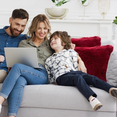 Maroon 18" x 18" Shaggy Faux Fur Throw Pillows Set