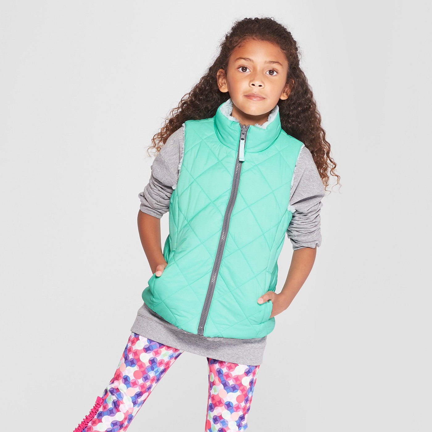 Girls' Reversible Puffer Vest - Cat & Jackâ„¢ Aqua - image 1 of 4