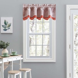 Ellis Curtain Plaza Classic Ticking Stripe Printed 3" Rod Pocket Double Layer Bradford Valance 58" x 15" Brick - 1 of 4
