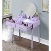 Roundhill Furniture Liannon Contemporary Wood Vanity and Stool Set, Purple - 2 of 4