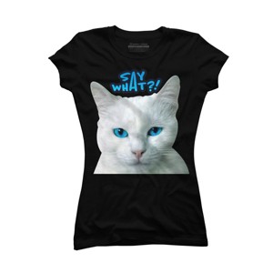 Junior's Design By Humans Cat grumpy face: Say What?! By GTRobert T-Shirt - 1 of 3