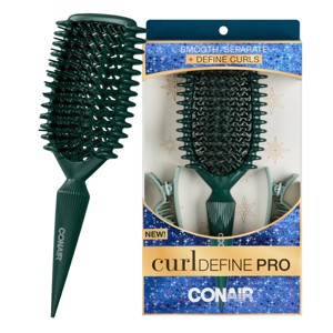 Conair Curl Define Pro Hair Brush & Curly Hair Styling Clips Holiday Gift Set - Green - 1 of 4
