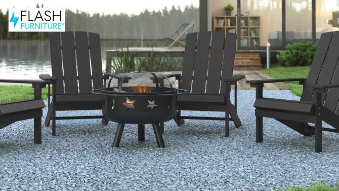 Flash Furniture 5 Piece Charlestown Poly Resin Wood Adirondack Chair Set with Fire Pit - Star and Moon Fire Pit with Mesh Cover, 2 of 13, play video