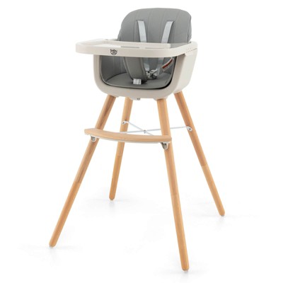 Image of Babyjoy 3 in 1 Convertible Wooden High Chair Toddler Feeding Chair with Cushion Gray